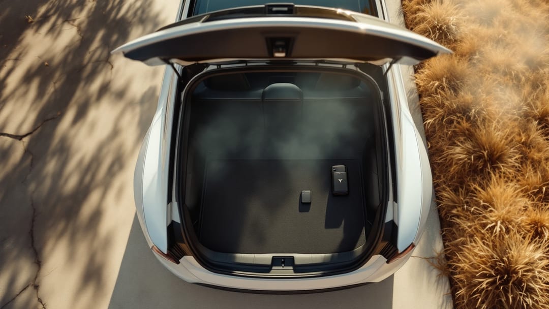 Tesla Model Y en una entrada de Haltom City al mediodía de verano con key cards y herramienta de cerrajero